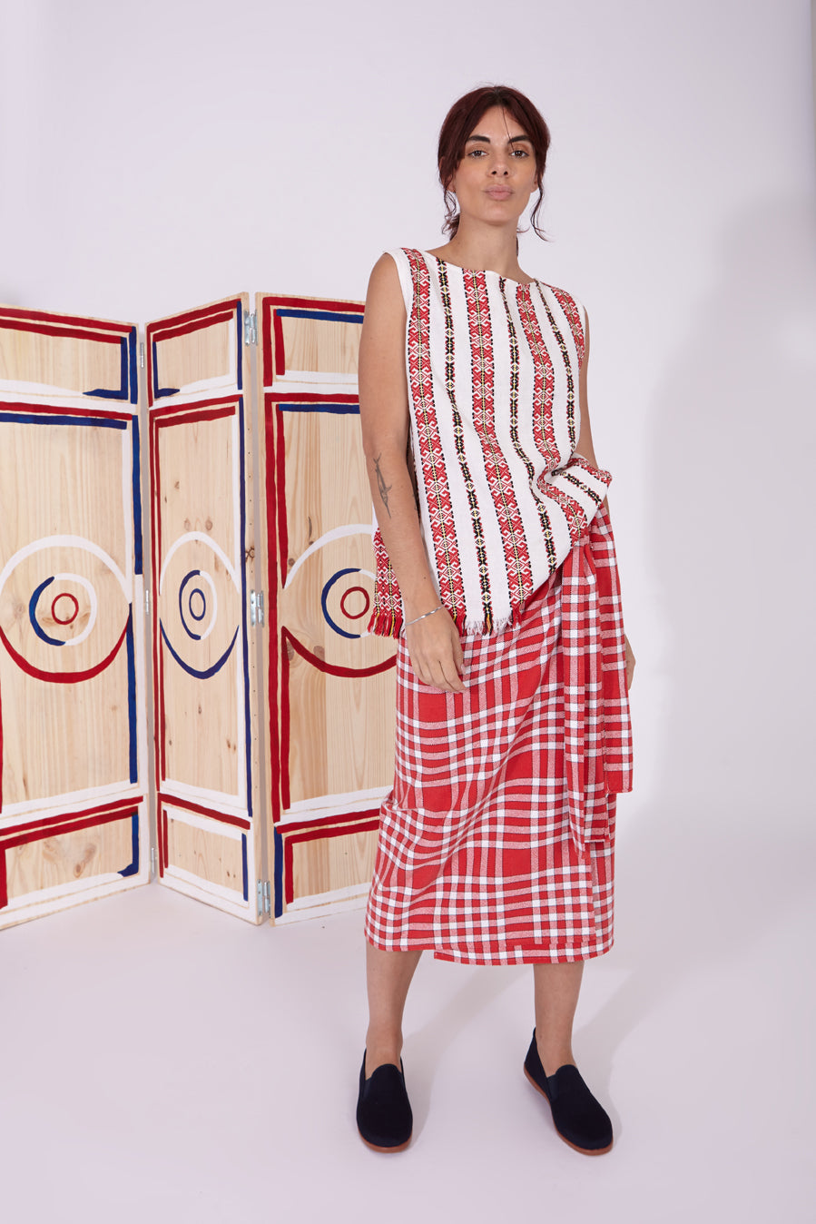 Malvarosa - Wrap skirt- masai red check