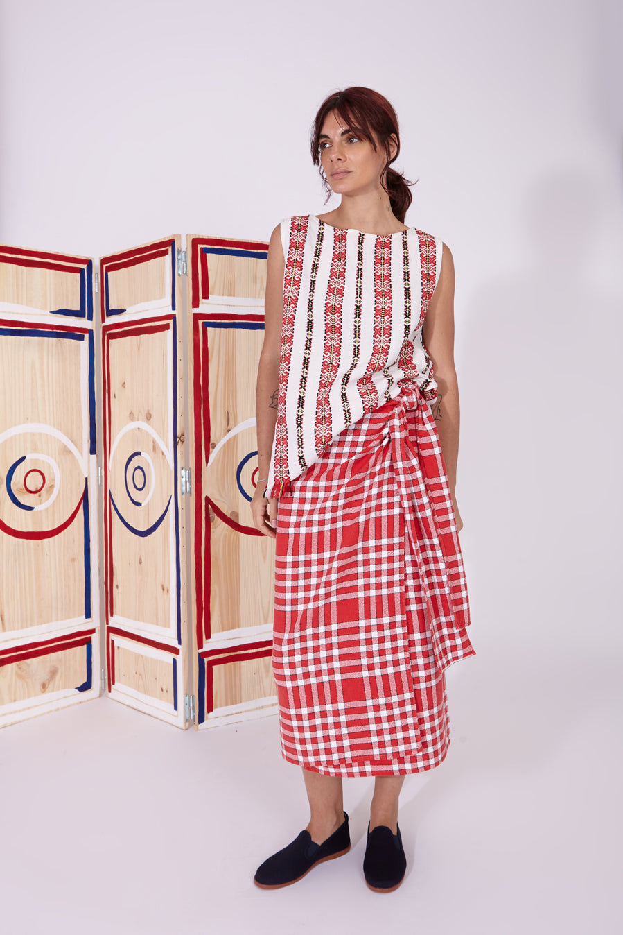 Malvarosa - Wrap skirt- masai red check