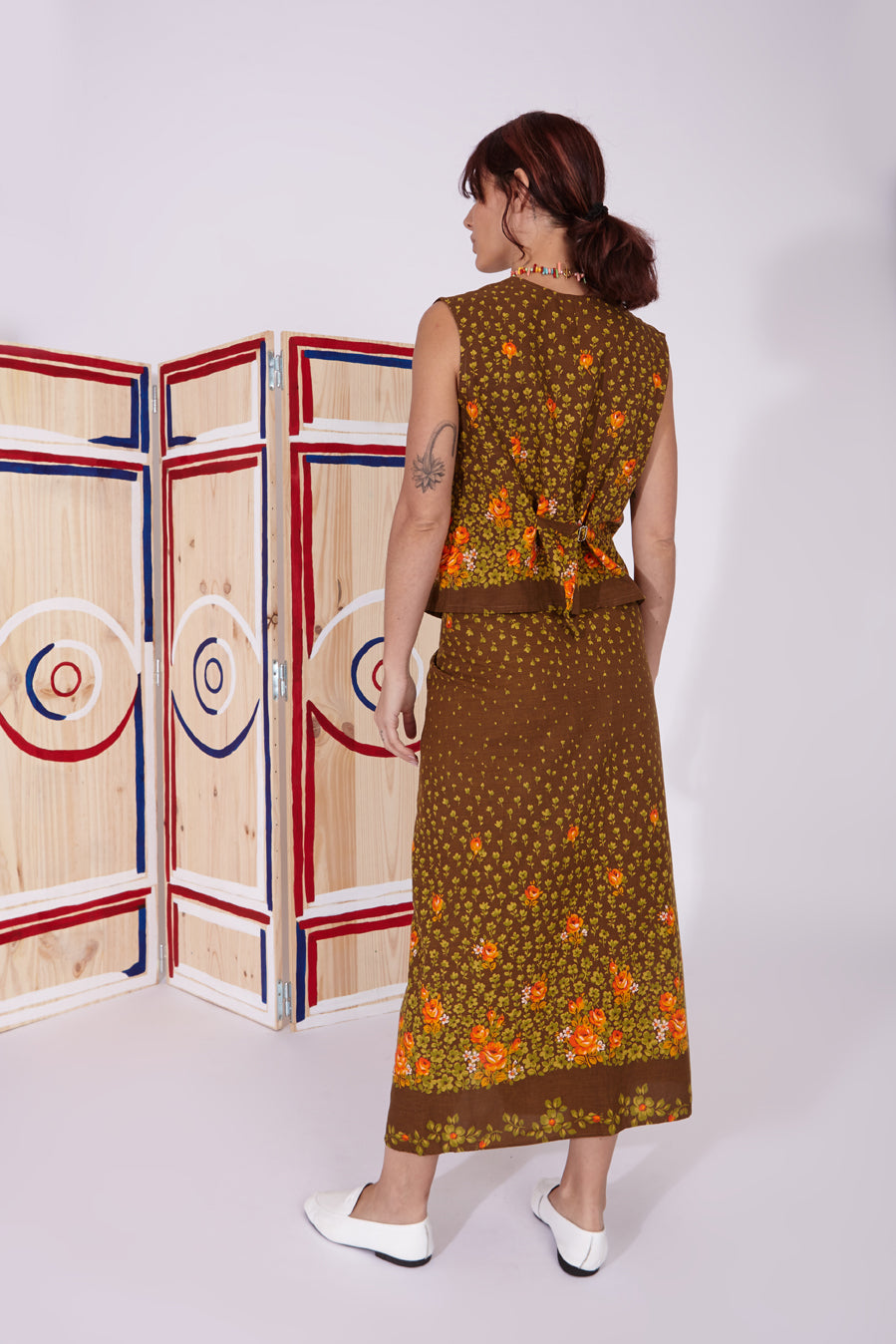 Malvarosa - Wrap skirt orange & green rose