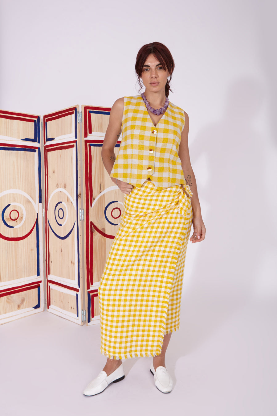Saler - Vest yellow picnic check