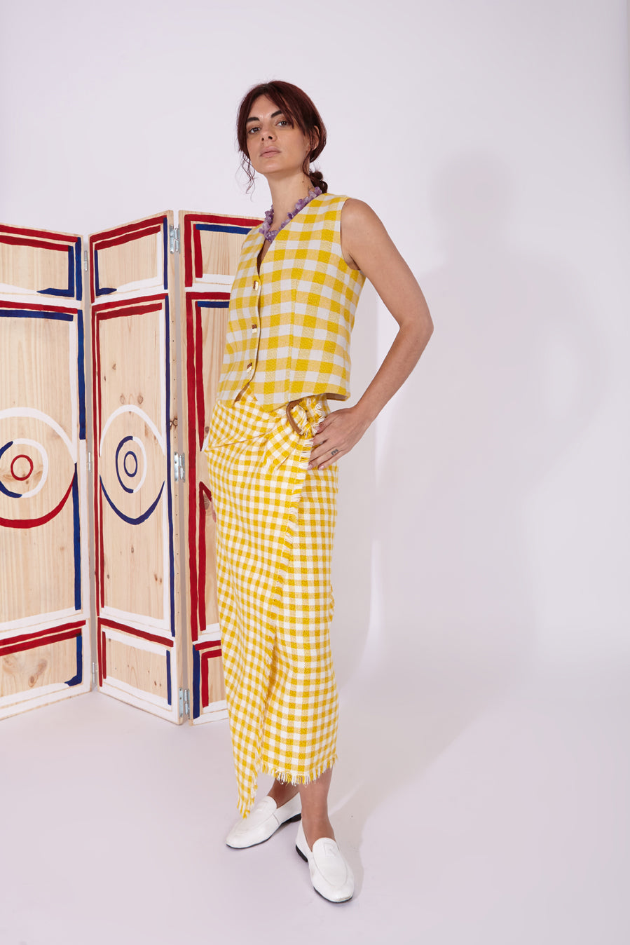 Saler - Vest yellow picnic check