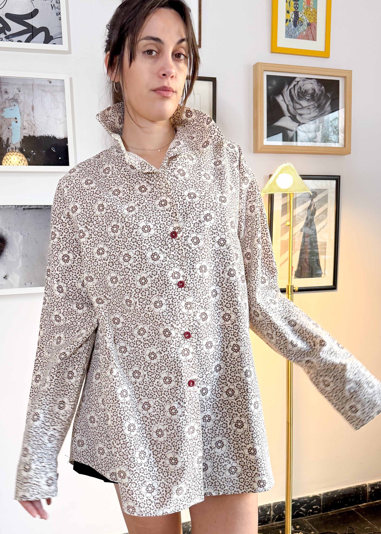 POP BROWN FLORAL LONG SLEEVE SHIRT