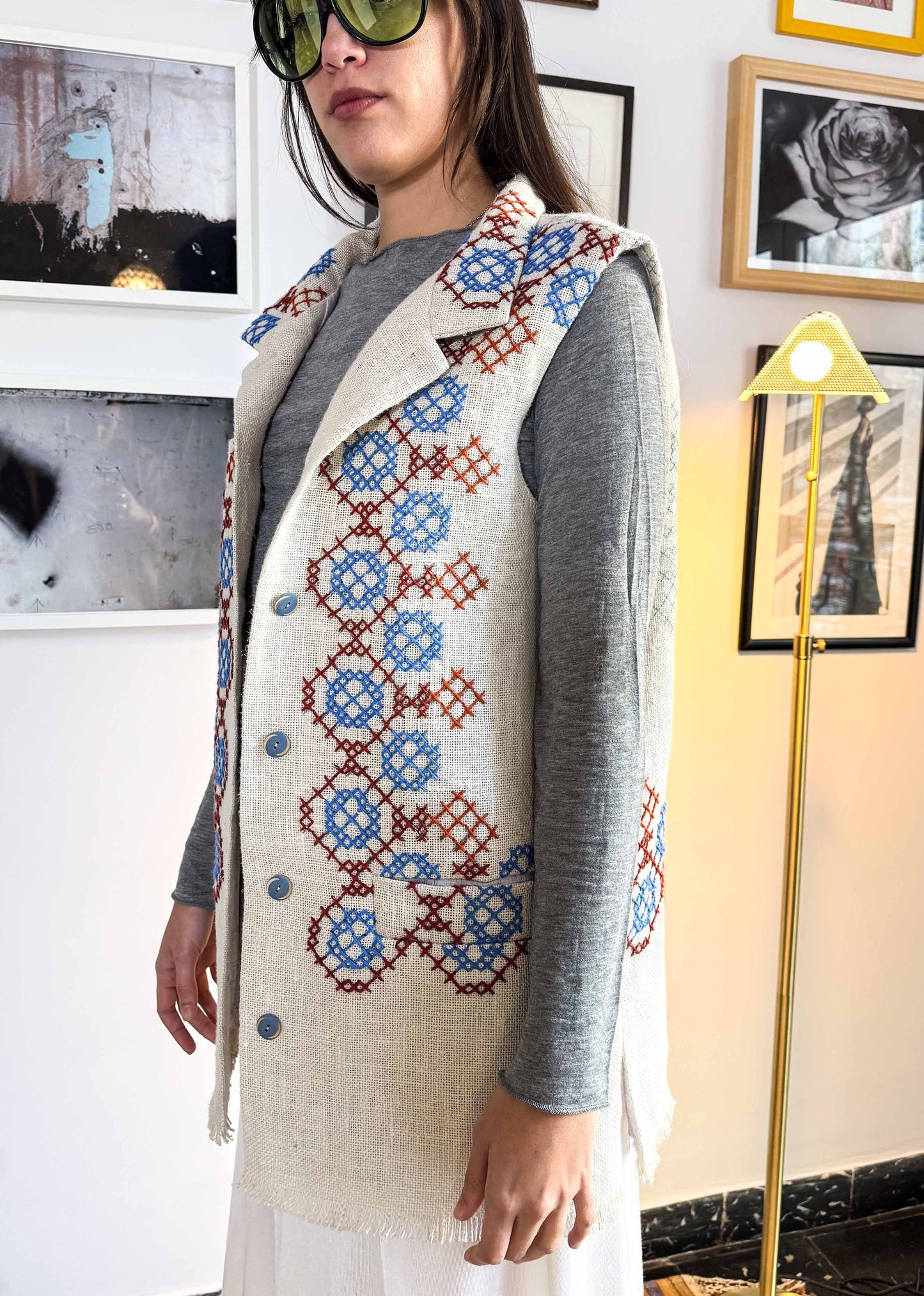 CROSS STITCH EMBROIDERED WAISTCOAT