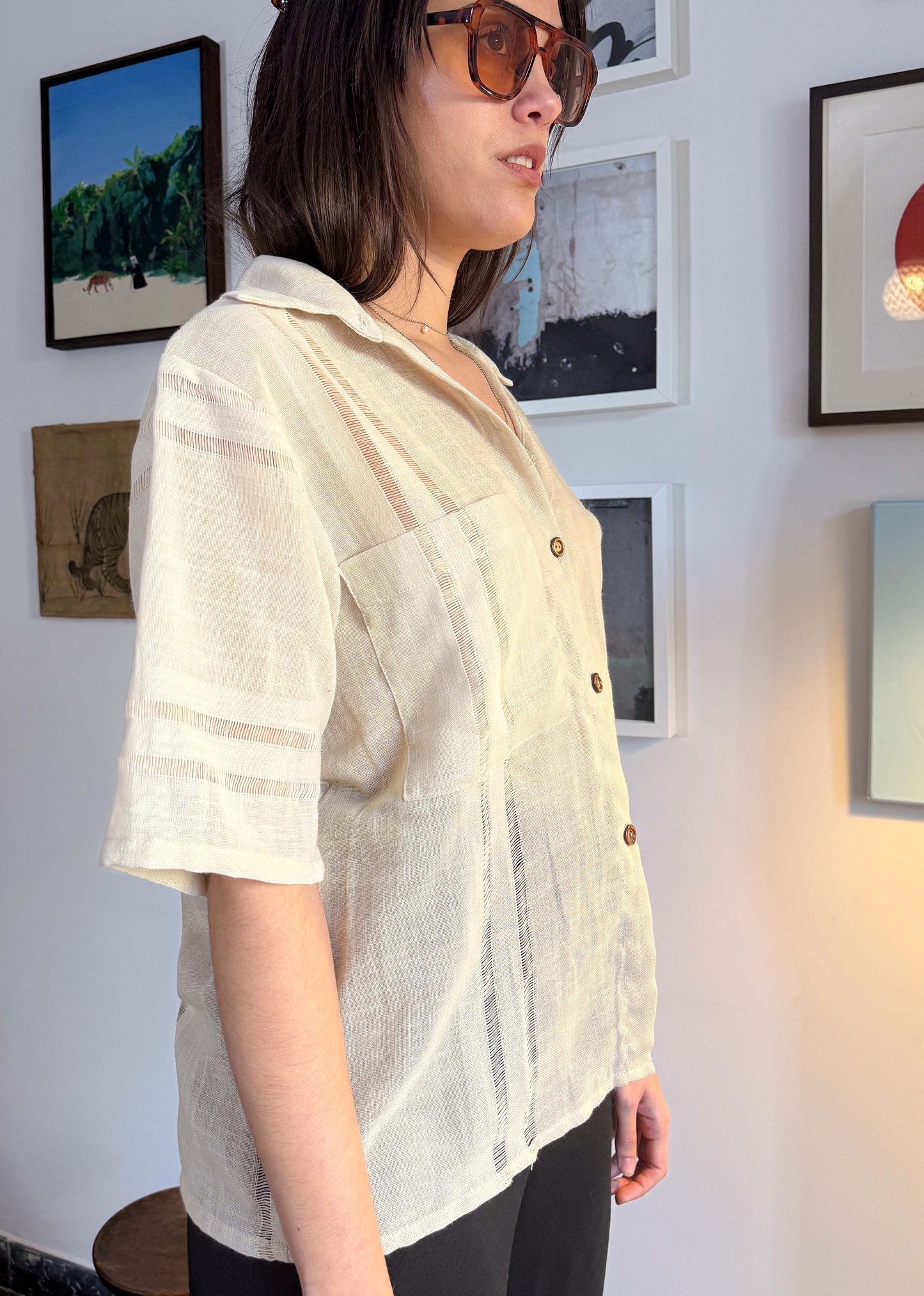 LIGHT HEMSTITCH SHORT SLEEVE SHIRT