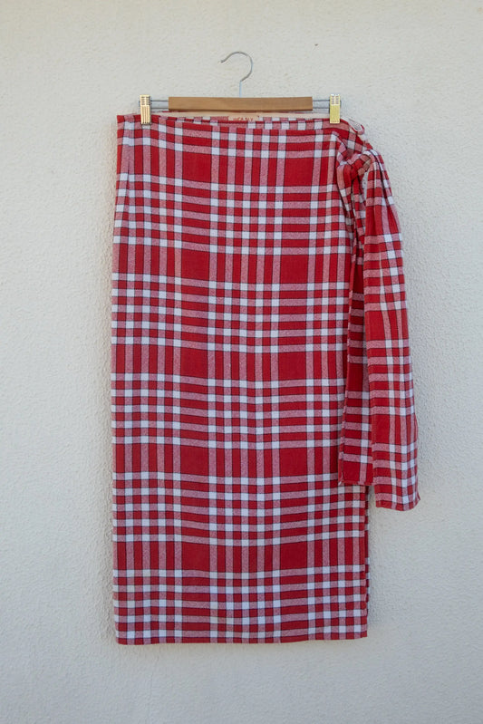 FALDA NUDO CUADROS ROJO