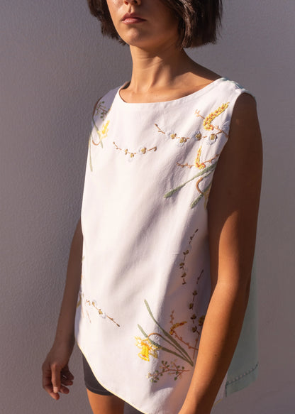TOP SIN MANGAS REVERSIBLE FLORAL NARCISO