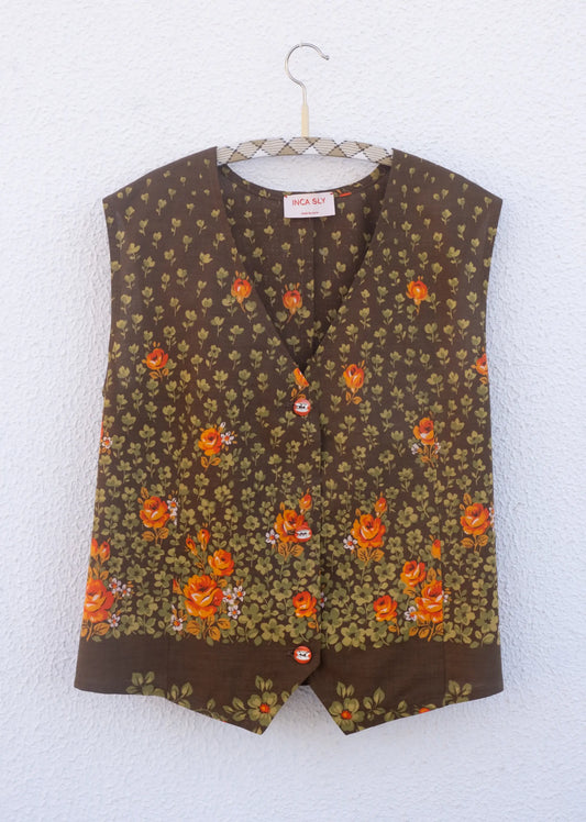 CHALECO Y FALDA ESTILO FLORAL AÑOS 70