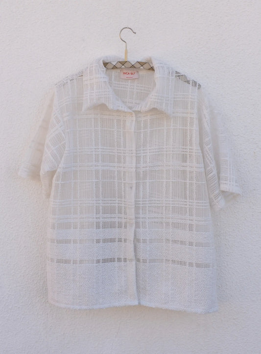 CAMISA MANGA CORTA CUADROS ENCAJE GRUESO